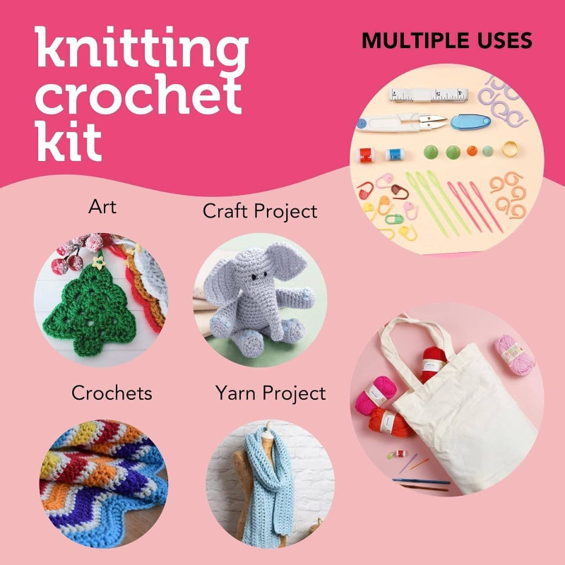 Crochet Kit Beginners u2013 85pcs Beginner Crochet Kit Adults with Yarn, Hooks, Accessories Bonus Tote Bag Organizer u2013 Learn to Crochet with Complete Starter Set, Crochet Accessories And Supplies, Yarn For Crochet, Croche