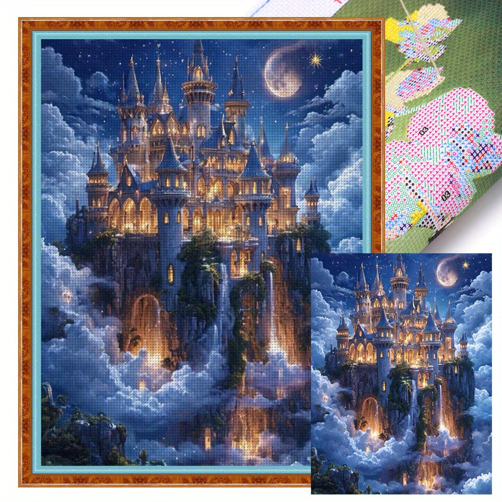 Stamped Cross Stitch Kits for Adults, Castle Embroidery Kits for Beginners, 11CT Patterns, Counted Embroidery Needlepoint Kits Home Decor, 17.7 x 23.6 inch