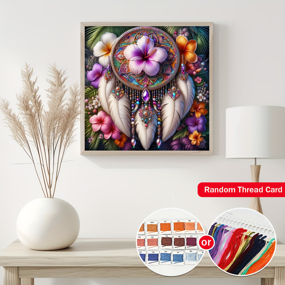 ZUOANLF 1set 40x40cm/15.7x15.7Inch DIY Cross Stitch Kit Frameless, Beautiful dream catcher, stamped cross stitch kits, Embroidery Set for Home Decor, Includes Patterned Fabric & Threads, Perfect for Living Room Entrance or Be