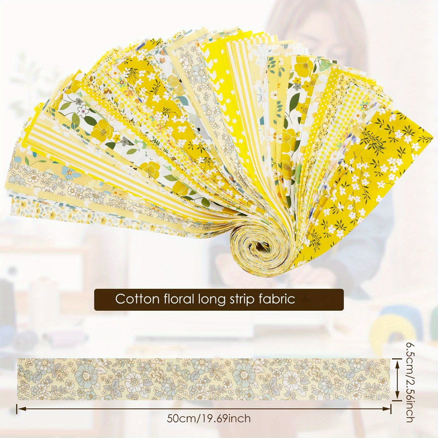 38-Pack Pre-Cut Quilt Strips - Extra Long 19.69x2.56 Inch Jelly Roll Fabric - 20 Assorted Floral Patterns in Pastel, Blue, Green, Pink, White, Golden, Black - for Quilting, Scrapbooking, Table Runners, Cushion Covers - Ideal