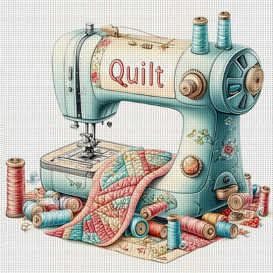 JOZYSH 1set 40x40cm/15.7x15.7Inch DIY Cross Stitch Kit Frameless, Beautiful sewing machine, stamped cross stitch kits, Embroidery Set for Home Decor, Includes Patterned Fabric & Threads, Perfect for Living Room Entrance or Be