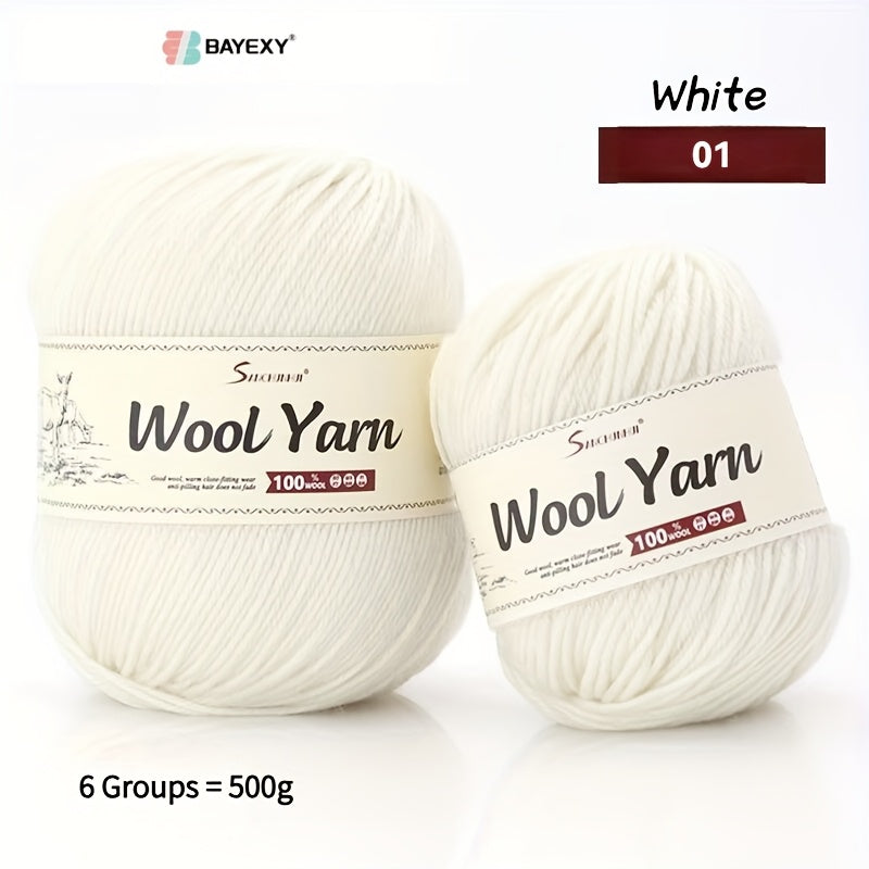 6-Pack BAYEXY Luxury Merino Wool Yarn - 500g Each, Mixed Colors - Perfect for DIY Knitting & Crochet Projects - Ideal for Sweaters, Scarves, Hats & Crafts - Gift for Knitters & Crafters