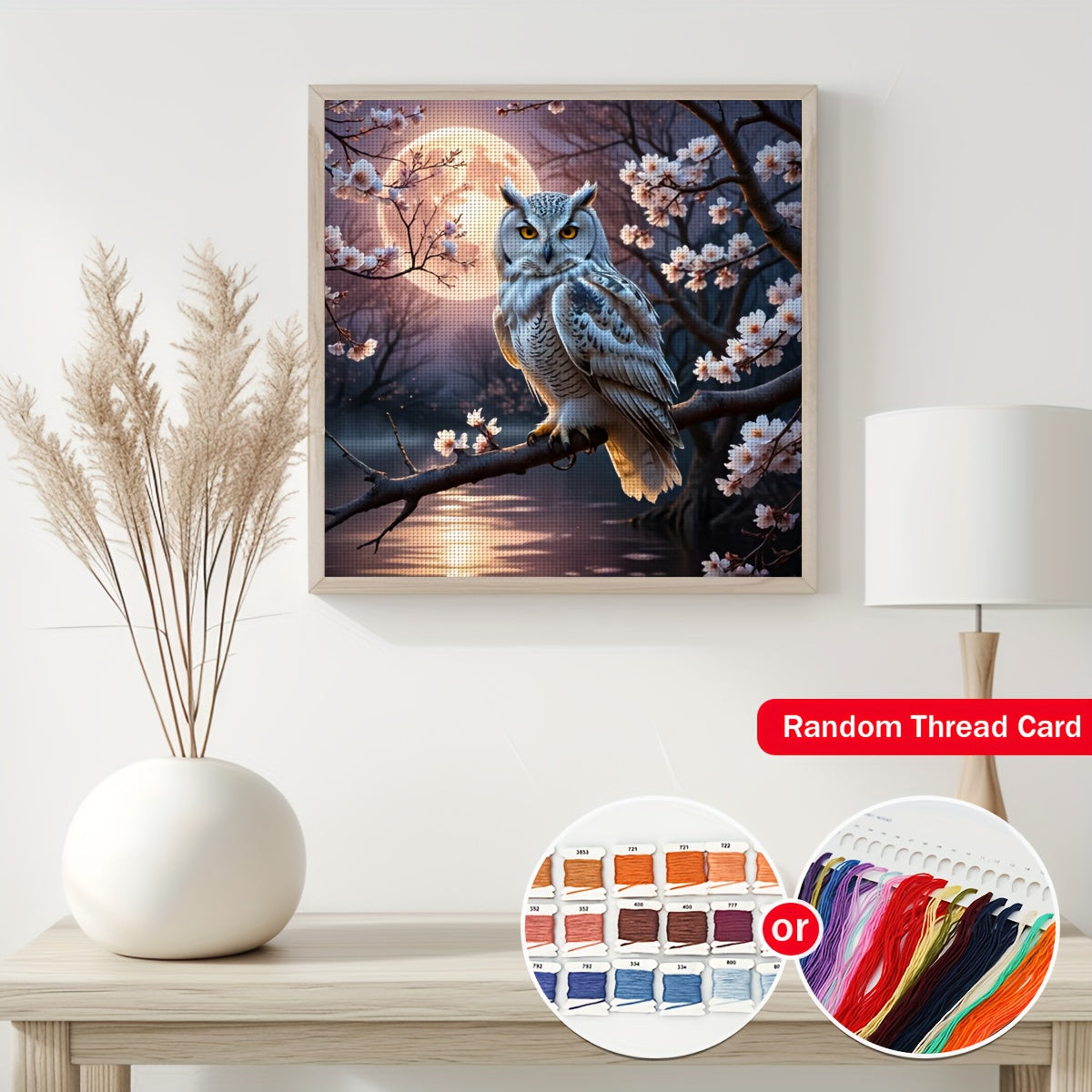 ZUOANLF 1set 40x40cm/15. 7x15. 7Inch DIY Cross Stitch Kit Frameless, Beautiful owl, stamped cross stitch kits, Embroidery Set for Home Decor, Includes Patterned Fabric & Threads, Perfect for Living Room Entrance or Bedroom De