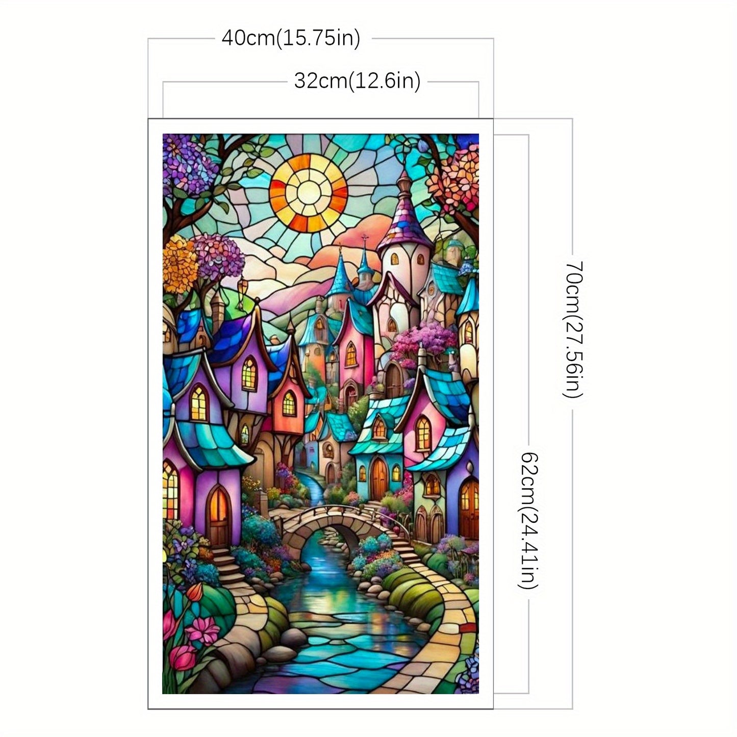 Stamped Cross Stitch Kits for Adults, Stained Glass House Embroidery Kits for Beginners, 11CT Patterns, Counted Embroidery Needlepoint Kits Home Decor, 15.7 x 27.5 inch