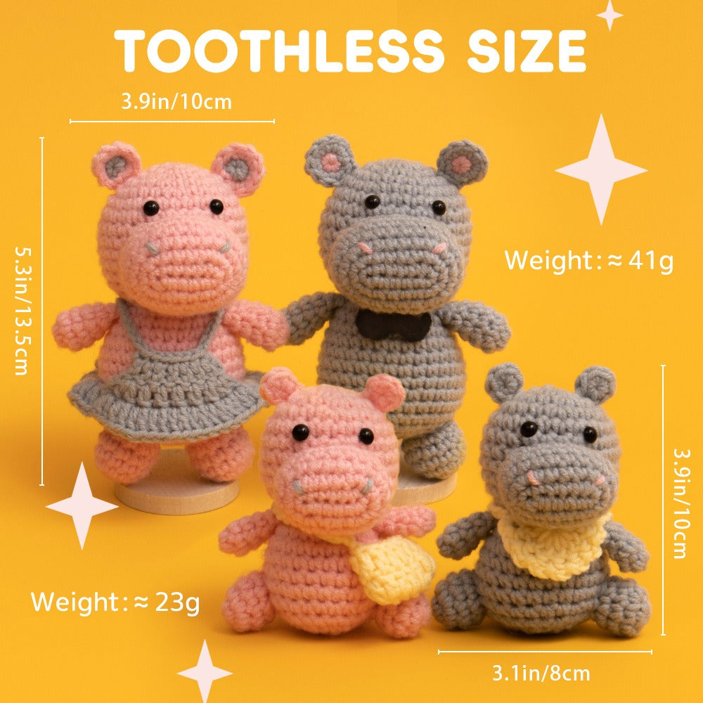 Crochet Kit for Making a Hippo Family - Handcrafted Hook Knitting Materials Kit with Colorful Crochet Yarn, Instructions, Crochet Hook, and Patterns - Perfect for Beginners &, Craft Kit|Playful Design|Detailed Instructions, C