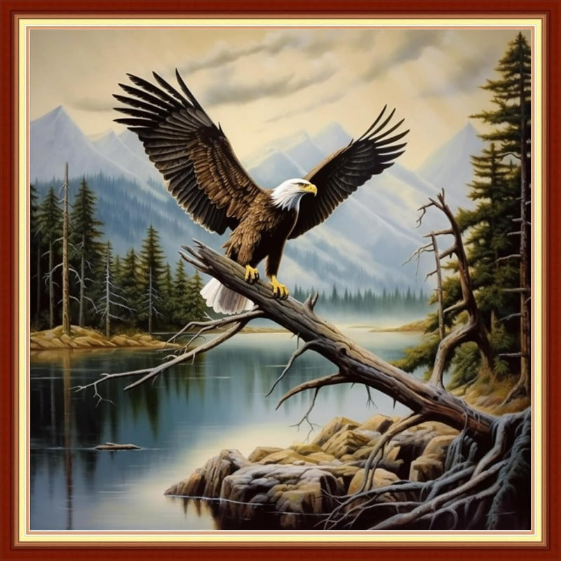 Cross Stitch Kits for Adults Stamped Full Range of Embroidery Starter Kits for Beginners 11CT Printed Cross Stitch Patterns Needlepoint Kits Stamped Crossstitch-Eagle Scenery 18x18 inch