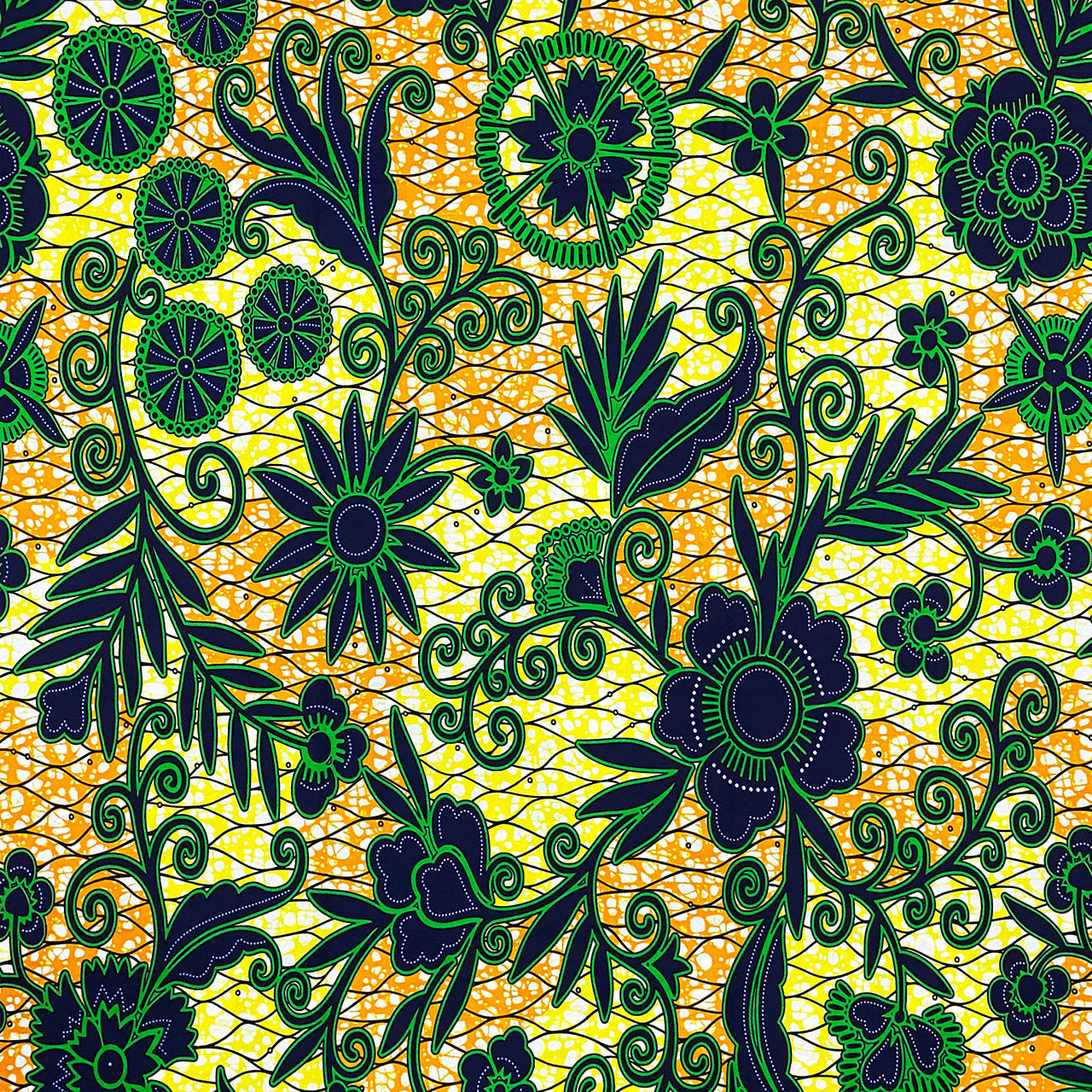 6 Yards Pre-Cut African Batik Fabric - Double-Sided 100% Cotton Wax Print Cloth with Indonesian-Inspired & African Traditional Patterns (Purple/Blue//Black/Beige) - Hand Wash Only, Continuous Roll for DIY Crafts, Clothing, Dr
