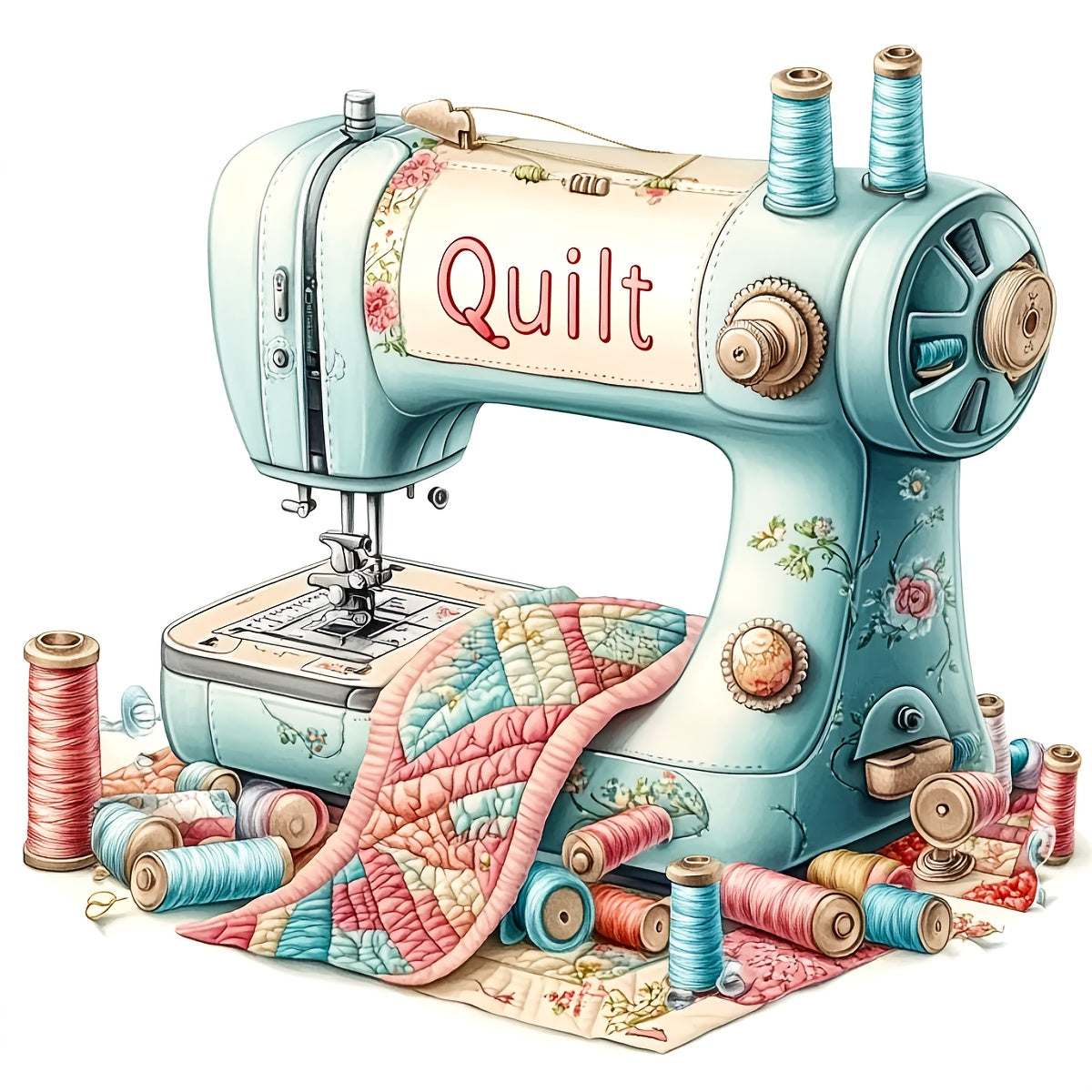 JOZYSH 1set 40x40cm/15.7x15.7Inch DIY Cross Stitch Kit Frameless, Beautiful sewing machine, stamped cross stitch kits, Embroidery Set for Home Decor, Includes Patterned Fabric & Threads, Perfect for Living Room Entrance or Be