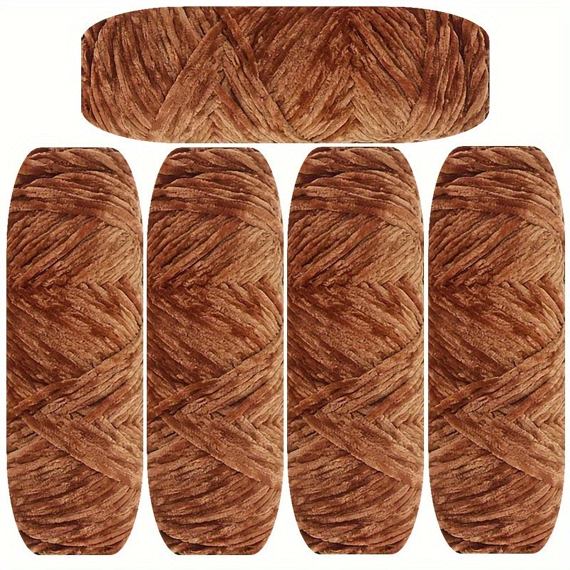 Velvet Chenille Yarn 5-Pack, 500g (17.63oz) Each, 100% Polyester, Soft Skin-Friendly Multi-Color Thick Yarn for Crochet, Knitting, DIY Crafts, Scarves, Blankets, Hats - 4mm Width