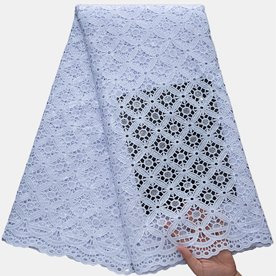 White African Water-Soluble Lace Fabric with Sequins - Nigerian Style Floral Pattern for Wedding, Party, and Prom Dresses, Hand Wash Only, Wedding Dresses, Party Dresses, Elegant Dresses, Intricate Lacework