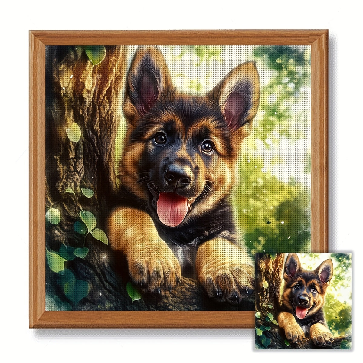 ZUOANLF 1set 40x40cm/15.7x15.7Inch DIY Cross Stitch Kit Frameless, Lovely German Shepherd dog, tamped cross stitch kits, Embroidery Set for Home Decor, Includes Patterned Fabric & Threads, Perfect for Living Room Entrance or