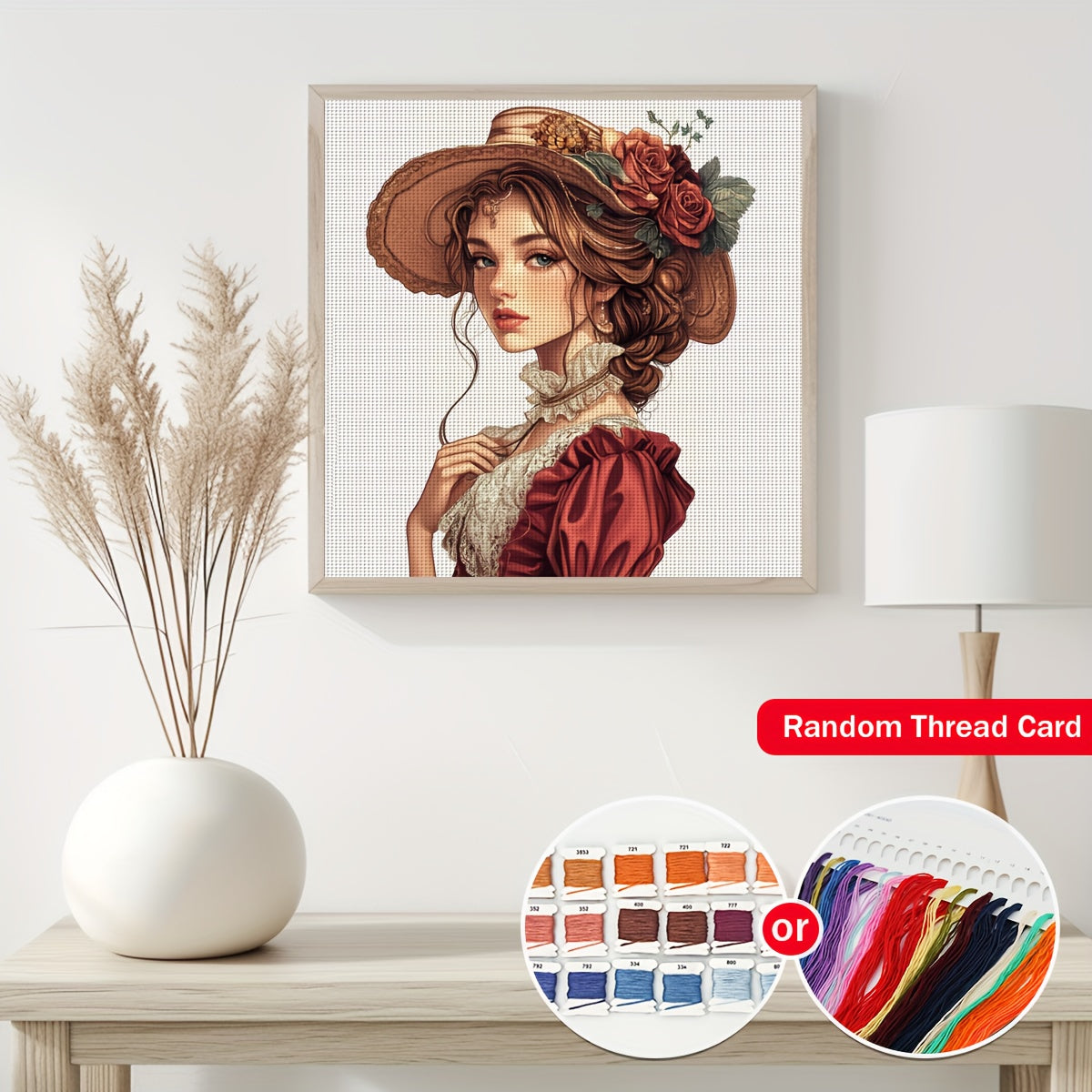 ZUOANLF 1set 40x40cm/15. 7x15. 7Inch DIY Cross Stitch Kit Frameless, Beautiful woman, stamped cross stitch kits, Embroidery Set for Home Decor, Includes Patterned Fabric & Threads, Perfect for Living Room Entrance or Bedroom