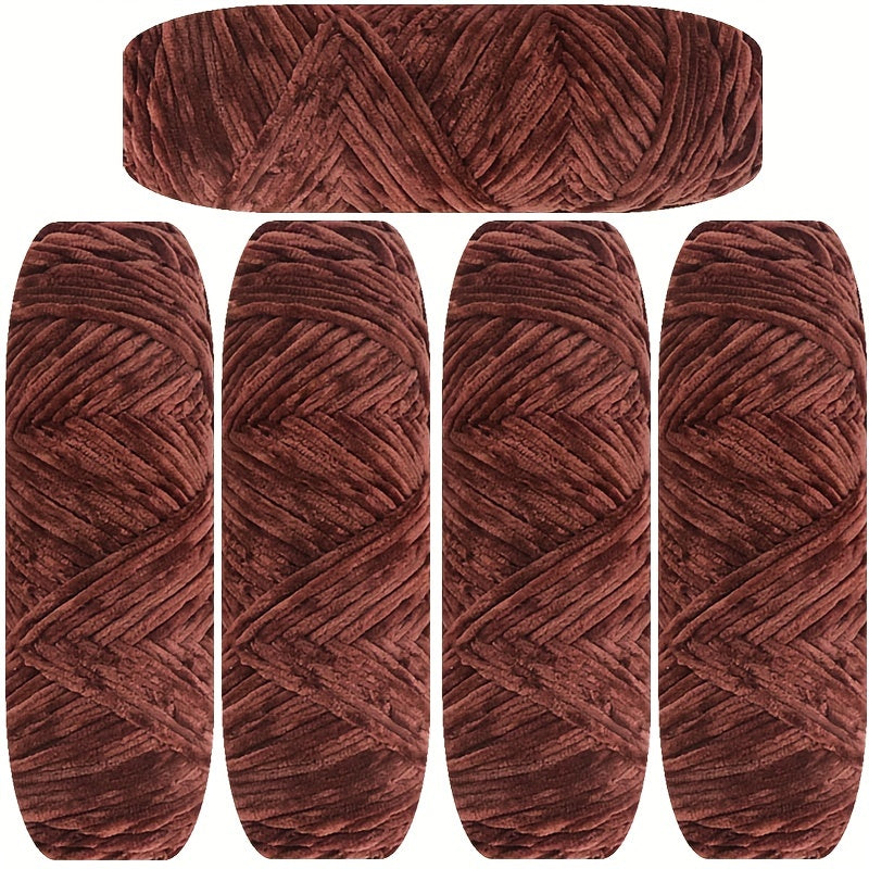Velvet Chenille Yarn 5-Pack, 500g (17.63oz) Each, 100% Polyester, Soft Skin-Friendly Multi-Color Thick Yarn for Crochet, Knitting, DIY Crafts, Scarves, Blankets, Hats - 4mm Width