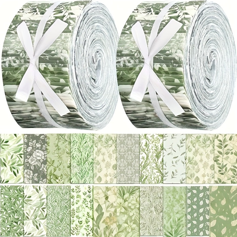 80pcs Lavender Green Retro Floral Jelly Roll Fabric - Pre-Cut 2.56" Squares with Muted Mint, Sage, Beige & Patterns - DIY Quilting, Scrapbooking, Christmas Crafts - Vintage Patchwork Material (No-Sew Jumbo Strip Design), Ribb