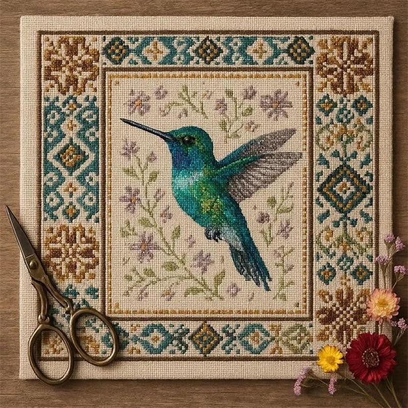 Hummingbird Cross Stitch Kit, Counted Cross Stitch Kits, Cardinal Embroidery,  Decorative Artwork, Floral Embroidery, Highquality Thread, Stitching Supplies, Hobbyists, Craft Enthusiasts