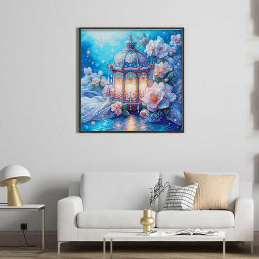 Stamped Cross Stitch Kits for Adults, Lantern Embroidery Kits for Beginners, 14CT Patterns, Counted Embroidery Needlepoint Kits Home Decor, 29.5 x 29.5 inch