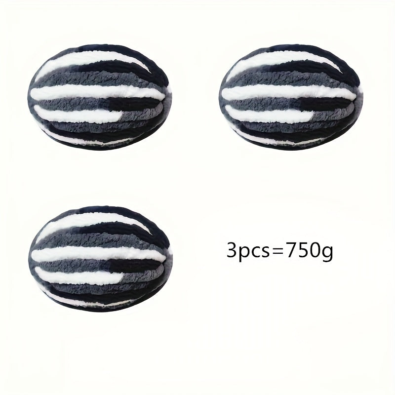 3pcs Set Super Bulky Thick Ice Yarn - Heavy-Duty Machine-Washable Chunky Braided/Ribbon Texture for DIY Knitting, Crocheting, Blankets, Hats, Scarves, Pet Beds - Gradient Color (Multicolor) Large-Scale Crafting