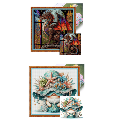 Printed cross stitch kit - 1pc, full embroidery 11ct 3-strand 15.75*15.75in, made of eco-cotton thread, without frame, two styles - pterosaur and goblin, embroidery sewing kit, DIY wall decoration kit, cross stitch kit, Cross