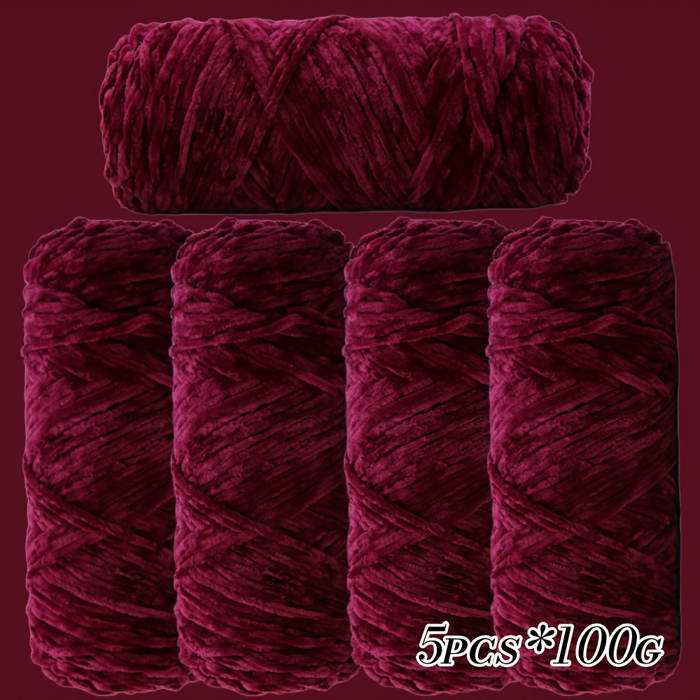 Large Ball Light Beige-Friendly Chenille Yarn 5pcs 500g - Ultra-Soft Velvet Yarn for Crocheting Blankets, Hats | Warm, Thick, Non-Deforming DIY Craft