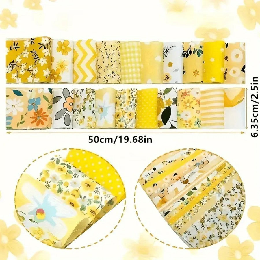 78pcs Pre-Cut Floral Fabric Strips - Yellow Floral pattern with Green Foliage, Precise Pre-Cut strips for Quilting, Sewing, Crafts - Ideal for Quilt Blocks, Covers, Home Decor - Fabric for Beginners & Experts