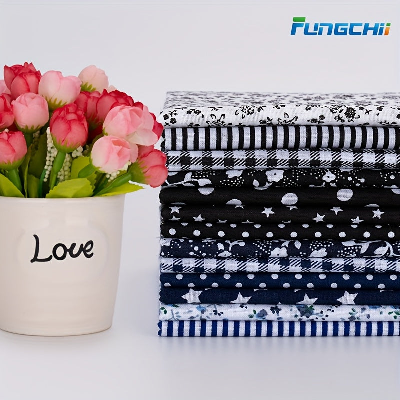 13pcs Large Fat Quarter Fabric Bundles - Extra-Large 19.98x19.98 Inch (50x50cm) Pre-Cut Cotton Squares, 100% Pure Cotton with Floral, Stripes, Polka Dots, Plaid, Stars, Hearts, Gingham, Geometric Patterns - Ideal for Quilting