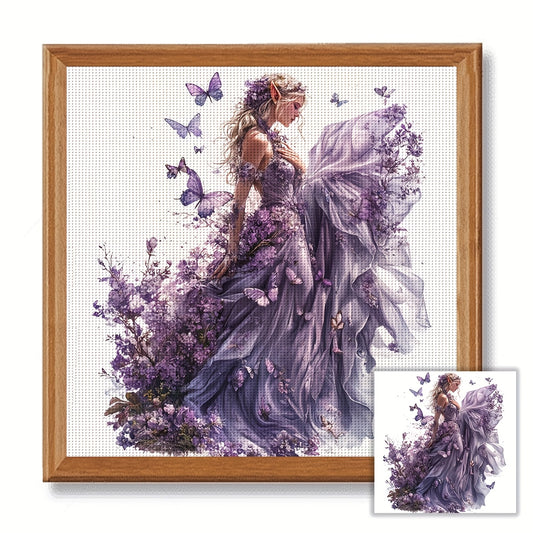 JOZYSH 11CT/14CT Cross Stitch Kit - Enchanted Purple Butterfly Garden Design, Includes Fabric, Threads, Needle, Patterns & Instructions, Perfect for Beginners, All-Season Wall Decor, Adult Relaxation Craft, Butterfly Garden A