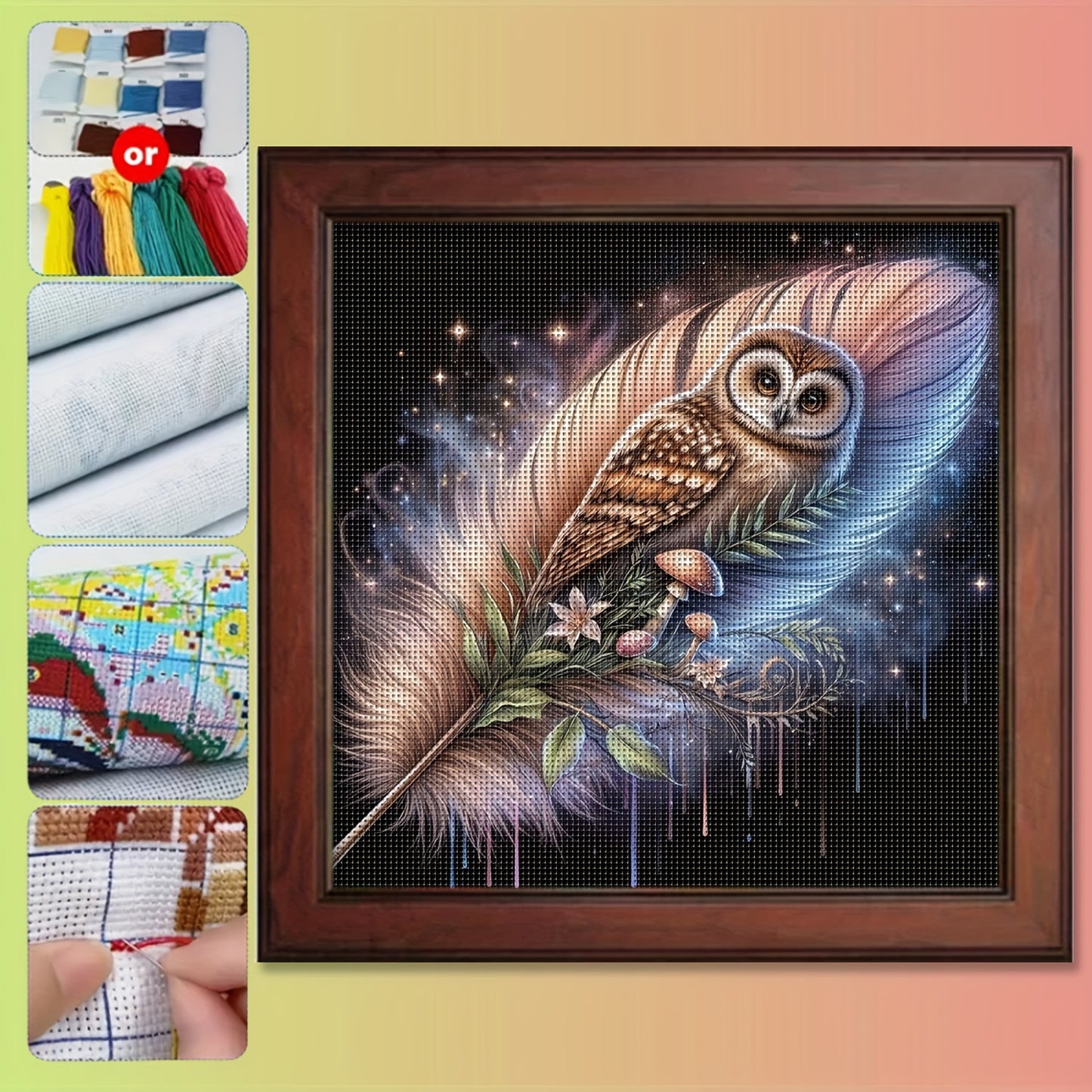 1 Set - Creative Dreamy Owl Theme Cross Stitch Painting Kit, DIY High-Quality Needle and Thread Embroidery Supplies, 11CT Cross Stitch Embroidery Fabric Painting Crafts, Enjoy the Fun of Handmade Creations, Ideal for Home Wal