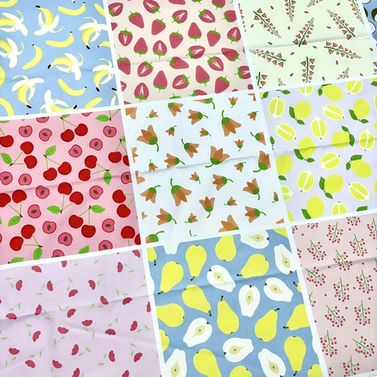 100% Cotton 18 Patterns 23x23cm (9x9in) Quilting Fabric Squares, Fresh And Vibrant Fruit Motifs Cotton Craft Cloth Blocks, Quilting Supplies For DIY Sewing, Playful Home Textiles Handmade Fabric