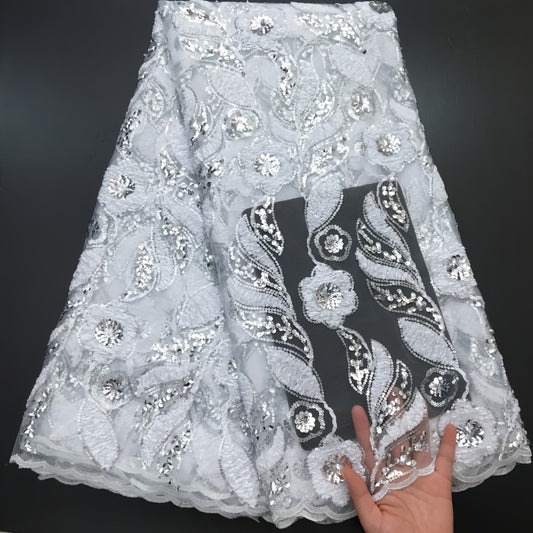 5Yards/pc African Lace Fabric with Sequins, French Mesh Lace Fabric, Nigerian Lace Fabric for Sewing Wedding/Prom/Party Dresses