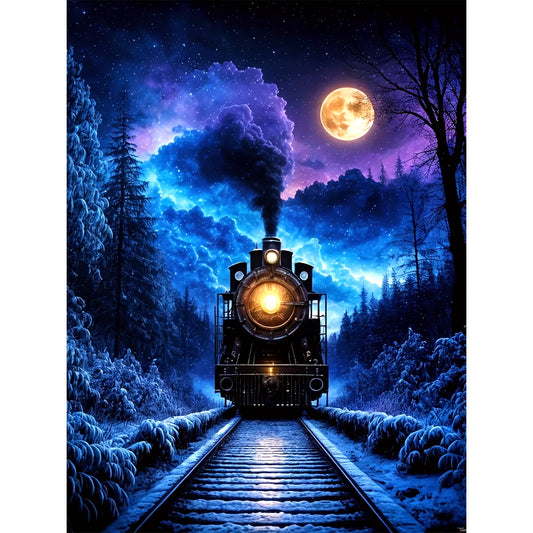 1set 30x40cm/11.8x15.7Inch DIY Cross Stitch Kit Frameless, Night Train, Stamped Cross Stitch Kits, Cross Stitch Set for Home Decor, Includes Patterned Fabric & Threads, Perfect for Living Room Entrance Or Bedroom Decoration A