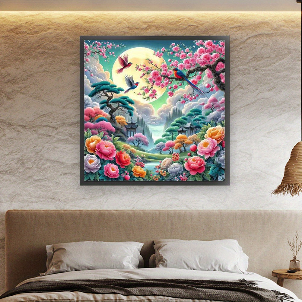9CT Stamped Cross Stitch Kit - Spring Dance DIY Full Embroidery Canvas Art, Fantasy Nature Scenery Wall Decor with Vibrant Flowers & Birds, Ideal for Home & Office, Perfect Gift for Christmas, Anniversary, Housewarming, Craft