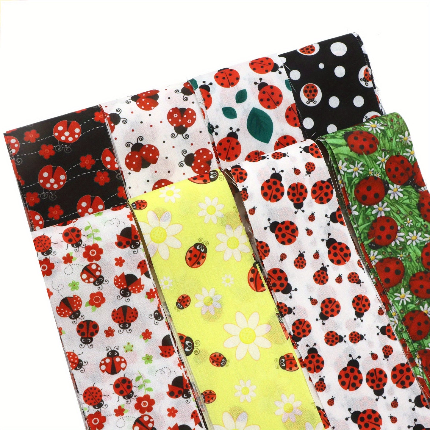 40pcs Ladybug Quilting Fabric Strips - Red & Black Ladybugs with Green Floral, Pre-Cut Long Patchwork strips for DIY Crafts, Scrapbooking, Doll Clothes, Table Runners - Ideal for Beginners & Experts