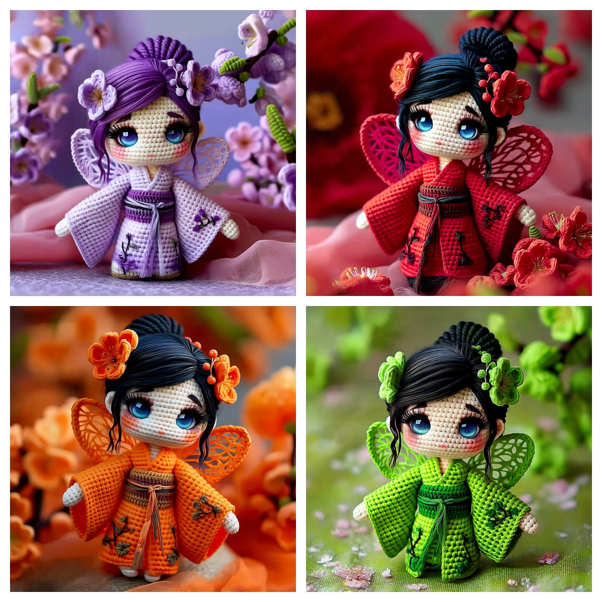 1pc New Crochet Material Package Hot-Selling Four-Color Kimono Girl (Purple/Red/Green/Orange) Cute Doll Yarn Set Handmade Knitting Doll, All-Season Fabric, Polypropylene 100., All-Season Craft Kit|Playful Design|Durable Craft