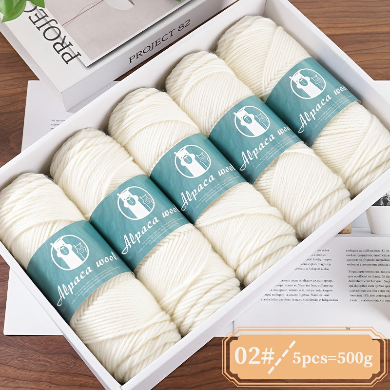 Alpaca Wool Yarn, Fine 245 Needles, Coarse Wool Yarn Balls, for Hand-Made Men'S And Women'S Autumn And Winter Warm Sweater Knitting Materials, Scarves, Hats And Other Warm Clothes 500G 5/Pack