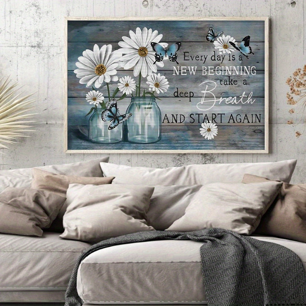 Inspirational Floral Cross Stitch Kit - 11CT Embroidery with Daisies & Butterflies, 19.69x12.99inch, All-Season Fabric Art, Motivational Quote, Embroidery Kit|Inspirational Design|Detailed Embroidery, Cross Stitch Kits
