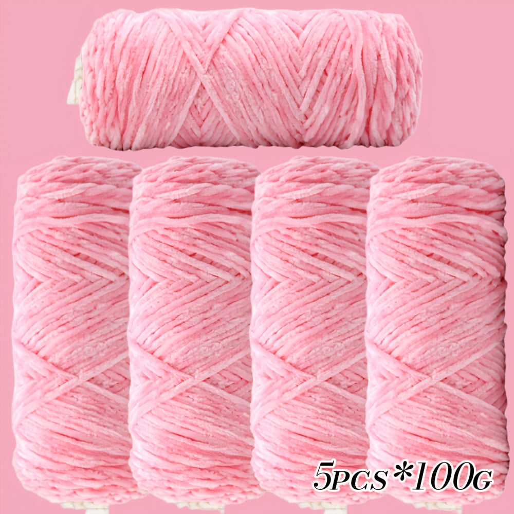 Large Ball Light Beige-Friendly Chenille Yarn 5pcs 500g - Ultra-Soft Velvet Yarn for Crocheting Blankets, Hats | Warm, Thick, Non-Deforming DIY Craft