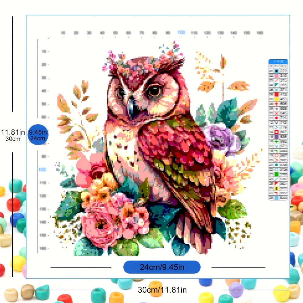 DIY Bead Embroidery Art 11CT Printed Canvas Elegant Floral Owl Design Thread DIY Craft Cross Stitch Kits Animal Needles Threads Home Decoration, Best for Christmas, Perfect for Thanksgiving