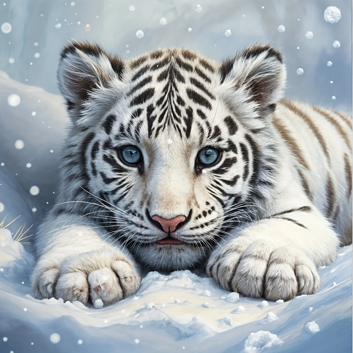 1set 30x30cm/11.8x11.8Inch DIY Cross Stitch Kit Frameless, The White Tiger In The Snow, Stamped Cross Stitch Kits, Embroidery Set for Home Decor, Includes Patterned Fabric & Threads, Perfect for Living Room Entrance Or Bedroo