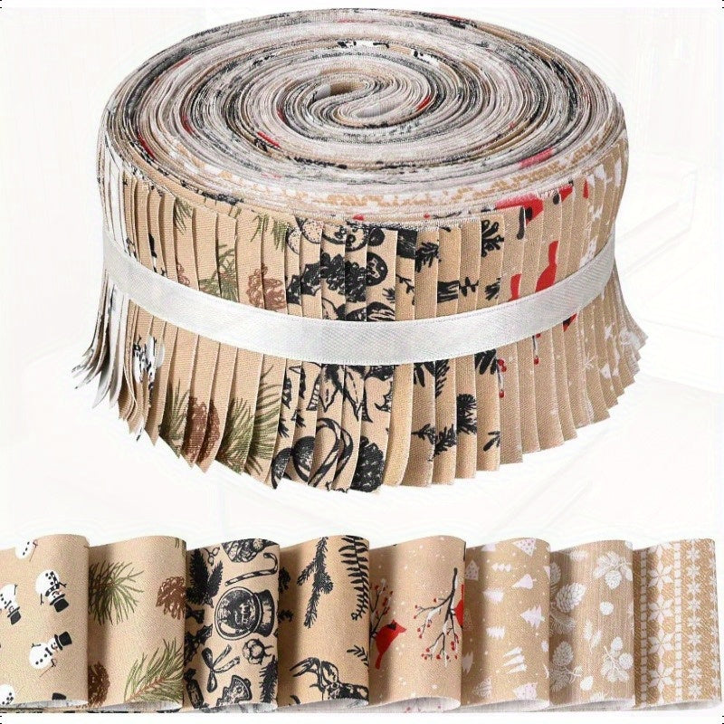 40pcs Of 6.5 * 50cm (2.55 * 19.7in) Christmas Retro Fabric Strips -8 Holiday Patterns (reindeer, Pine Cones, Snowflakes), DIY Splicing Handmade Craft Materials, Including Splicing Sets with Different Patterns, Enthusiasts Can