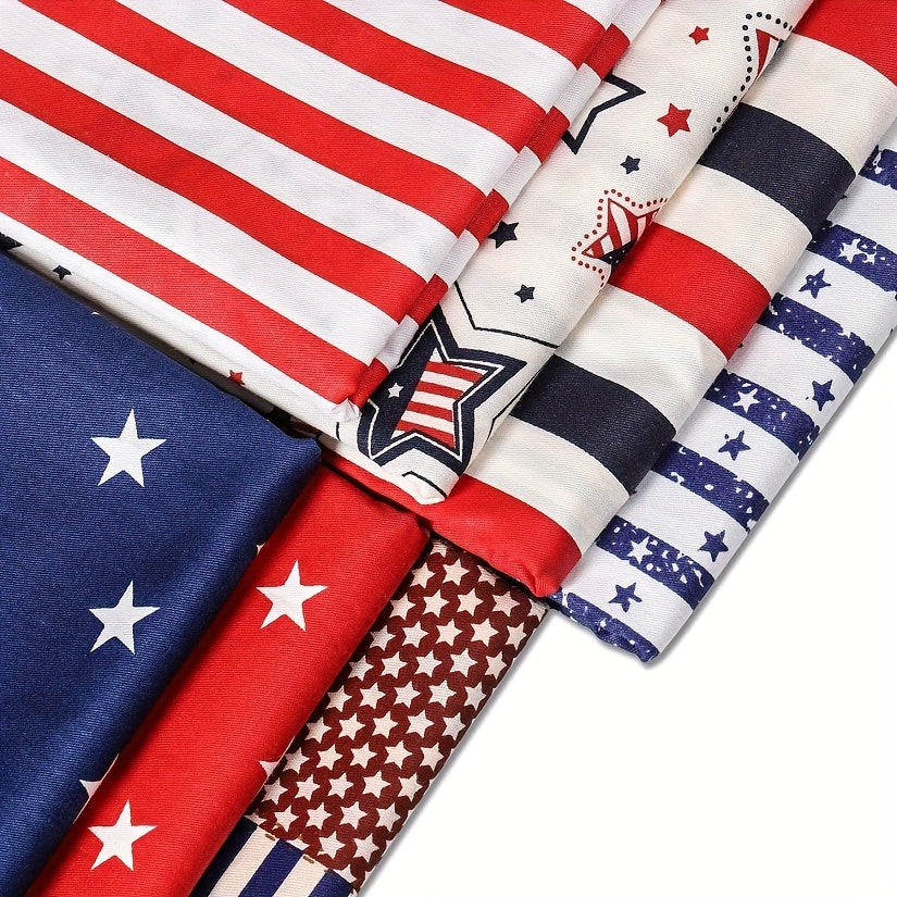 7pcs Patriotic American Flag Cotton Bundle, 19.6" x 19.6" Pre-Cut Quilting Squares for Independence Day Crafts, Stars & Stripes Design, Hand Wash Only, Perfect for Patchwork, Sewing, and Patriotic Decorations