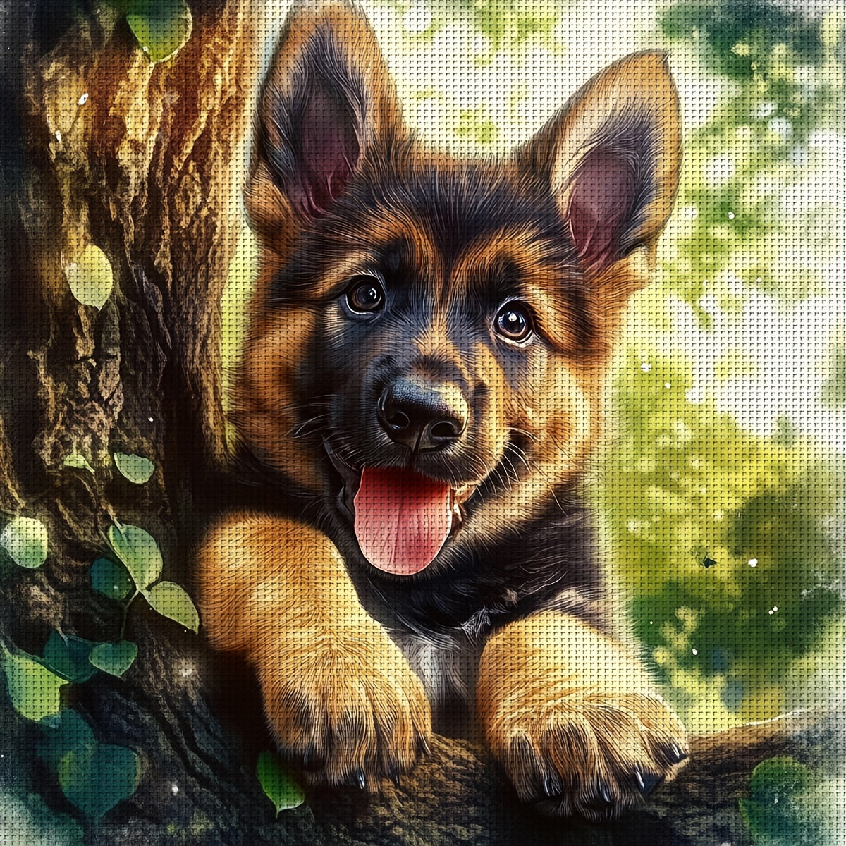 ZUOANLF 1set 40x40cm/15.7x15.7Inch DIY Cross Stitch Kit Frameless, Lovely German Shepherd dog, tamped cross stitch kits, Embroidery Set for Home Decor, Includes Patterned Fabric & Threads, Perfect for Living Room Entrance or