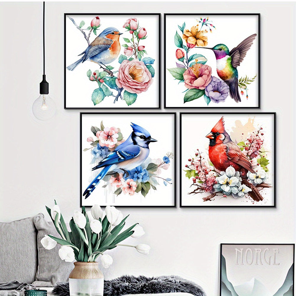 4pcs Floral Bird Cross Stitch Kit - DIY 11CT Printed Animal Series, 7.87x7.87inch, Includes Tools, Threads & Instructions - Perfect Gift for Craft and Art Lovers, All-Season Fabric Craft Kit, Crafting Supplies|Vibrant Cross S