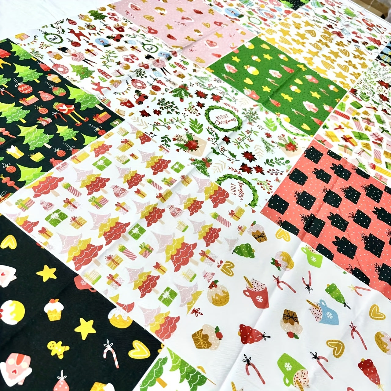 100% Cotton 18 Patterns 23x23cm (9x9in) Quilting Fabric Squares, Merry And Joyful Christmas Motifs Cotton Craft Cloth Blocks, Quilting Supplies For DIY Sewing, Holiday Home Textiles Handmade Fabric