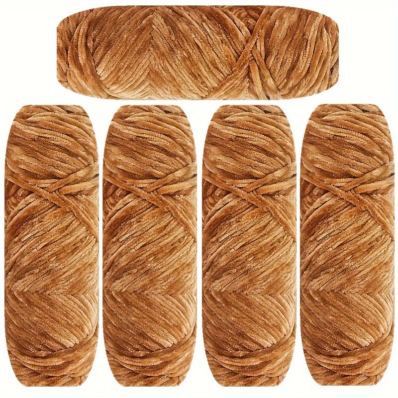 Velvet Chenille Yarn 5-Pack, 500g (17.63oz) Each, 100% Polyester, Soft Skin-Friendly Multi-Color Thick Yarn for Crochet, Knitting, DIY Crafts, Scarves, Blankets, Hats - 4mm Width