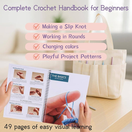 Beginner Crochet Kit u2013pcs Starter Set with 15 Colorful Yarns, Ergonomic Hooks, Complete Supplies, White Tote Bag, Accessories Case, Guide Book Online Video Lessons