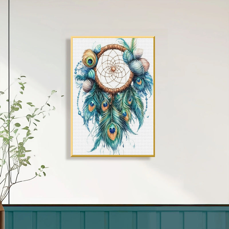 DIY Cross Stitch Kit - 13, 8"x17, 7" Frameless Fabric Art with Vibrant Feathers & Beads, 11CT Printed Design for Home Wall Decor, Mother'S Day Gift, Craft Supplies Included, Home Decor Craft|Vibrant Wall Art|Detailed Craftsma