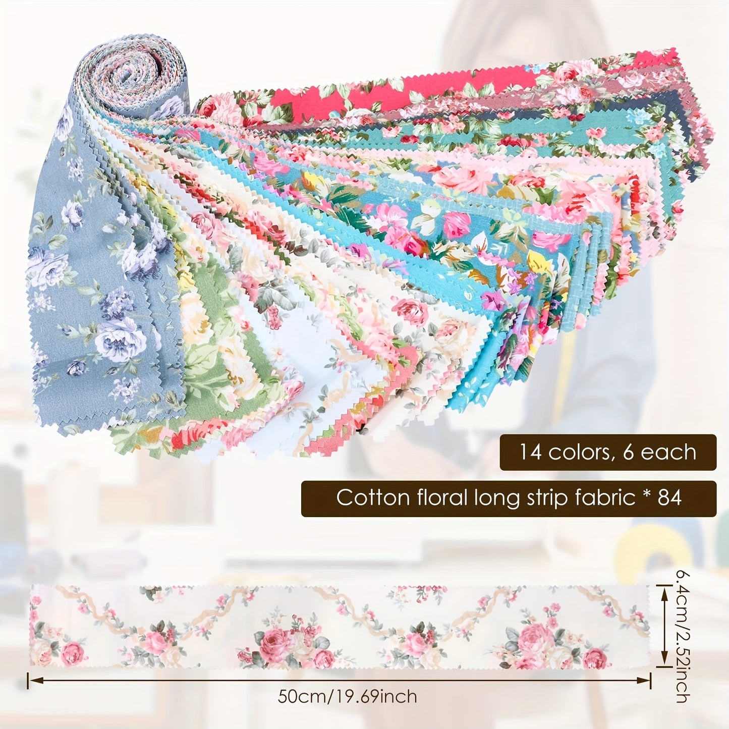 42pcs Pre-Cut Fabric Jelly Roll - Multicolor Pastel & Bright Cotton Quilting Strips with Floral, Striped & Plaid Patterns (Pink, Blue, Green, Yellow, Red) for Quilting, Scrapbooking, Doll Making - Wide-Scale Patchwork Craftin