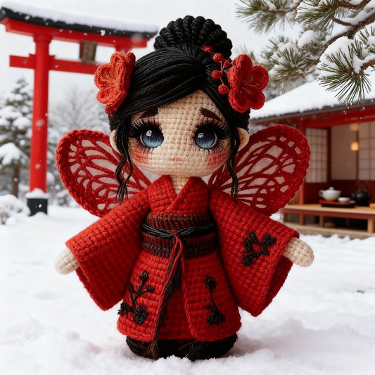 Complete DIY Crochet Kimono Girl Doll Kit - -Themed 4-Color Yarn with Fabric for Amigurumi Making, Handmade Crochet Craft for s & Hobbyists (All-Season Crochet Project) - Yarn Set & Material Package)