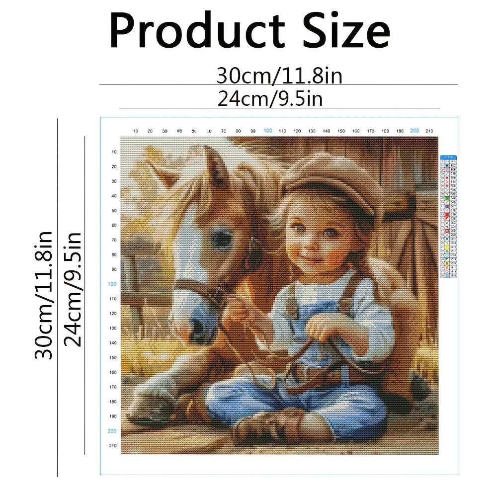 DIY Full 11CT Embroidery Cross Stitch Kits Rustic Charm Horse Companion Denim Outfit Pre Printed Aida Cloth Needles Threads Animal Cross Stitch Kit Home Decor Gift