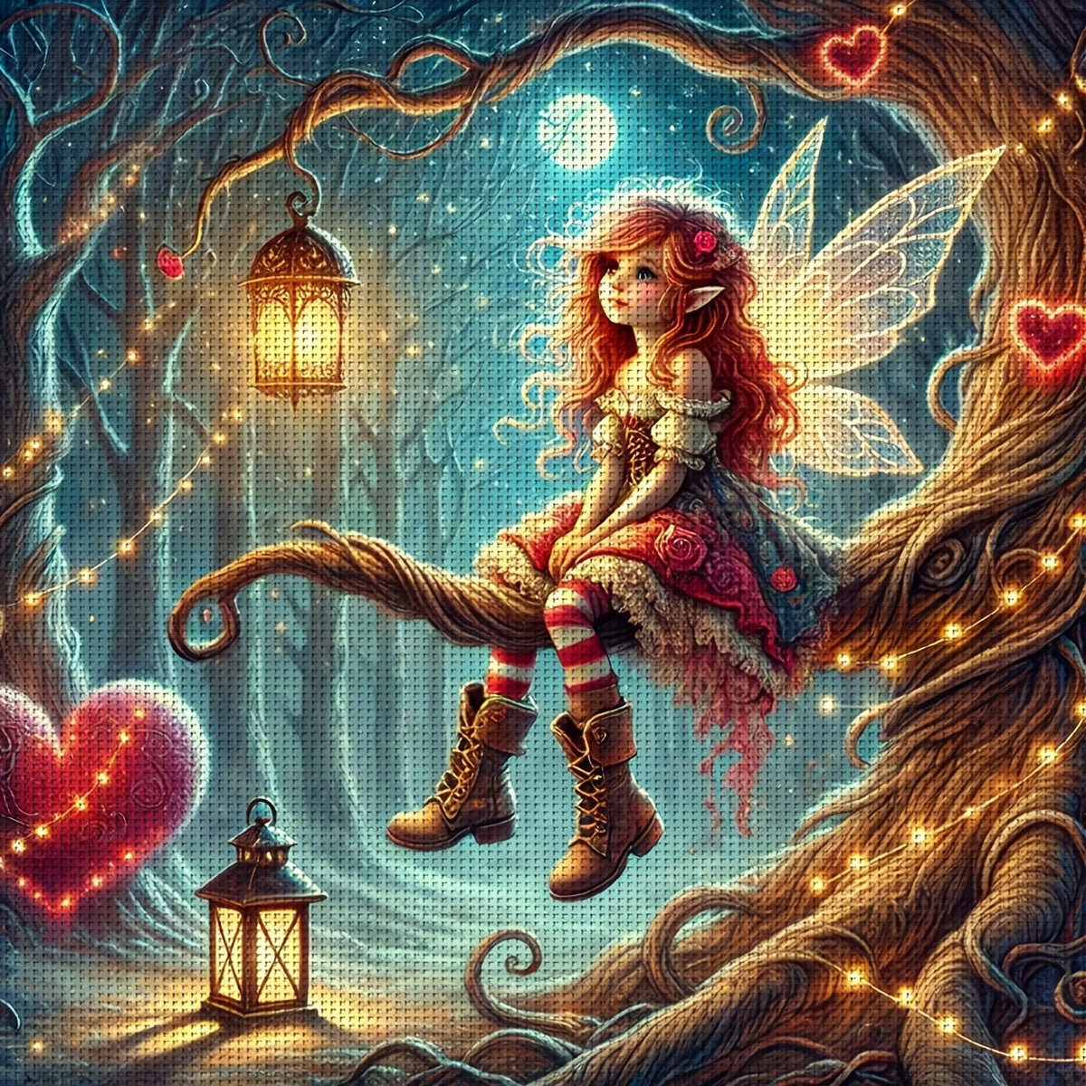 ZUOANLF 1set 50x50cm/19.7x19.7Inch DIY Cross Stitch Kit Frameless, Cute elf, stamped cross stitch kits, Embroidery Set for Home Decor, Includes Patterned Fabric & Threads, Perfect for Living Room Entrance or Bedroom Decoratio